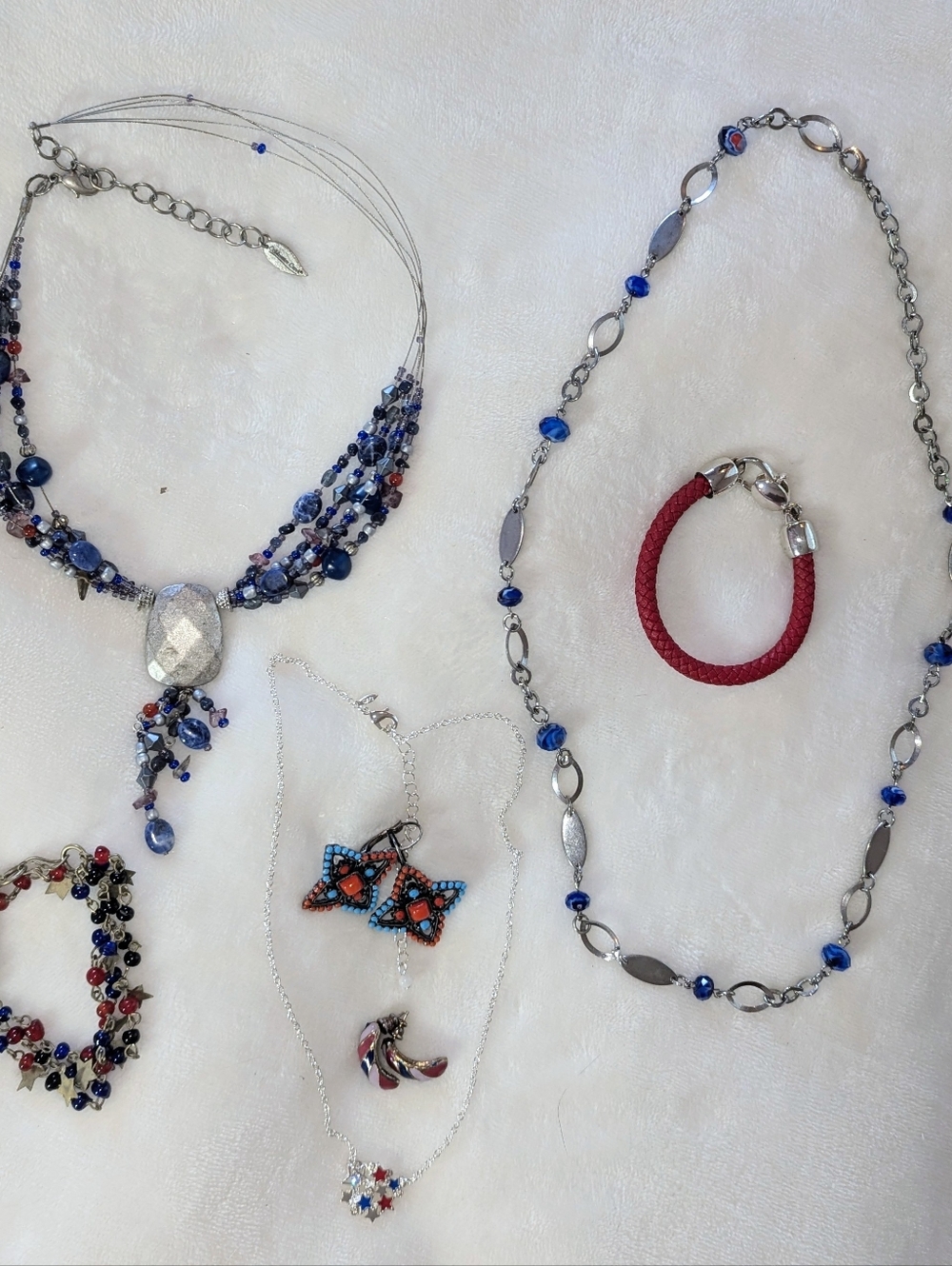 PrimalNeed PATRIOTIC RW&B Jewelry Bundle - 7 Piece Boutique Set + FREE GIFT